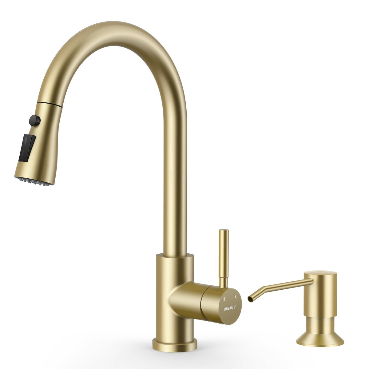 WEWE High-Arc Pull-Down Kitchen Faucet, Brushed Nickel, 3-Mode Sprayer