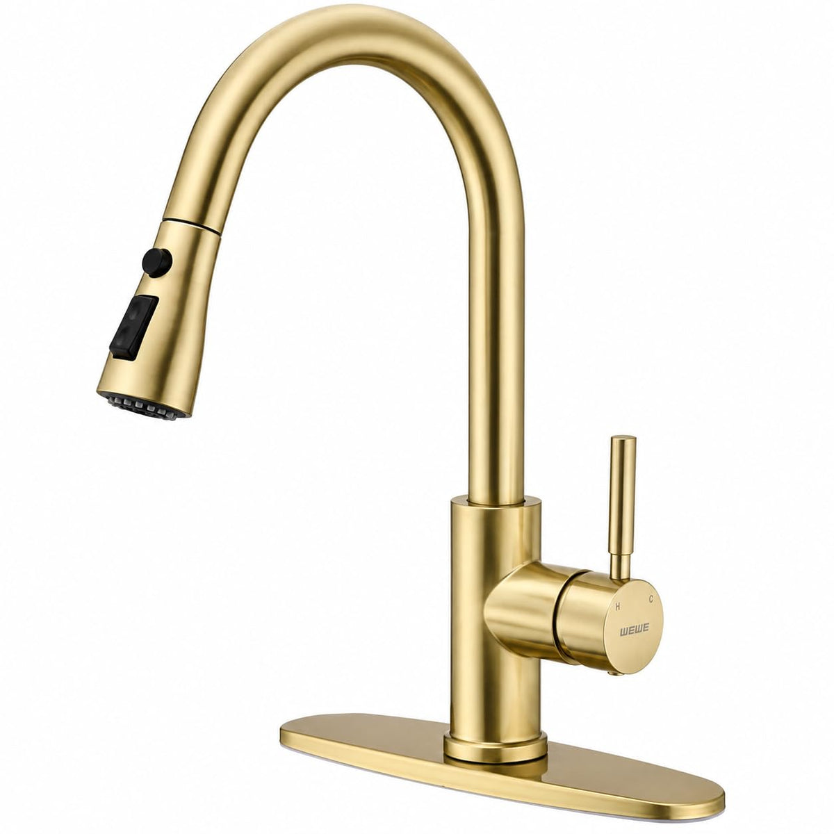 WEWE High-Arc Pull-Down Kitchen Faucet, Brushed Nickel, 3-Mode Sprayer
