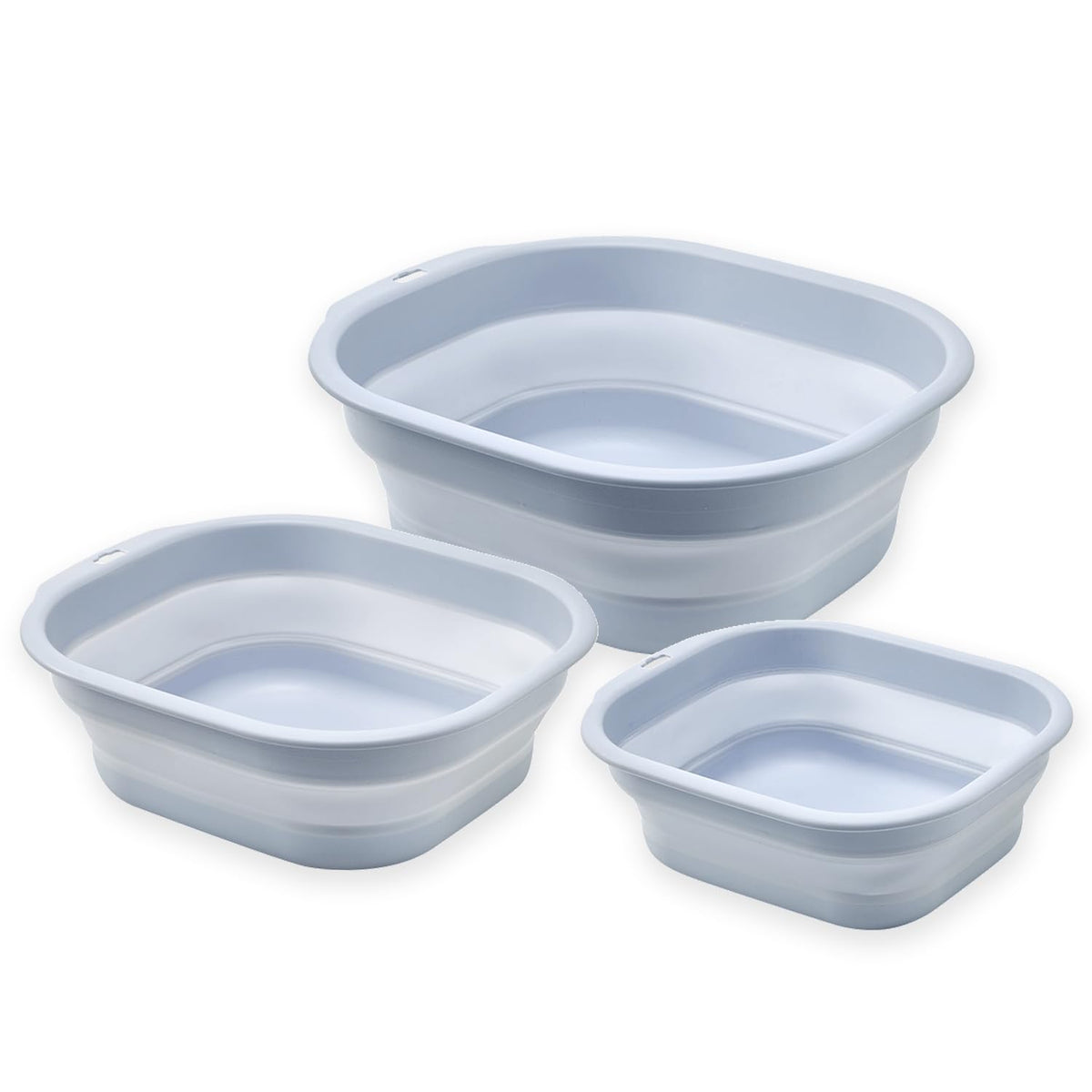 Collapsible Wash Basin Set of 3, Foldable Large Medium Small Wash Basins, Portable Plastic Basins for Laundry, Bottles, Travel, Camping (Green)
