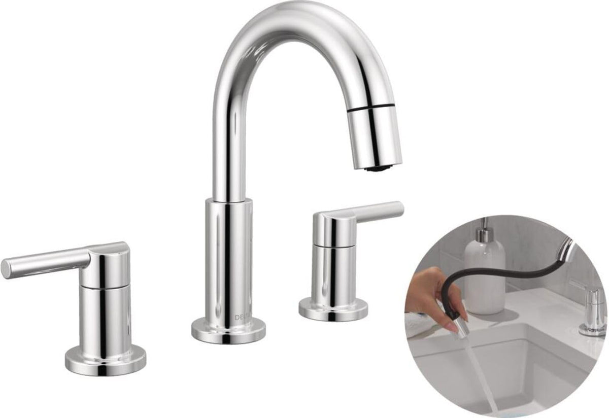 Delta Nicoli Brushed Gold Faucet 3 Hole, 8 Inch Widespread Bathroom Sink Faucet for Vanity, Push-Pop Drain Assembly, Champagne Bronze 35749LF-CZ