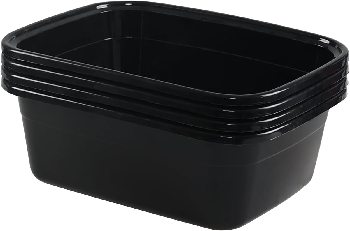 12 Quart Plastic Wash Basin Dish Pan Tub, 4 Packs, Black