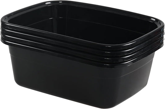 12 Quart Plastic Wash Basin Dish Pan Tub, 4 Packs, Black