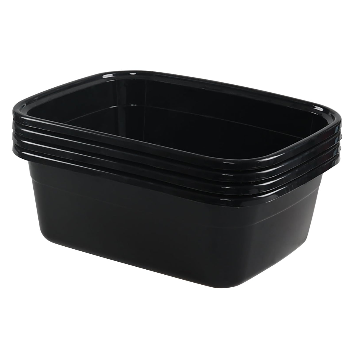 12 Quart Plastic Wash Basin Dish Pan Tub, 4 Packs, Black