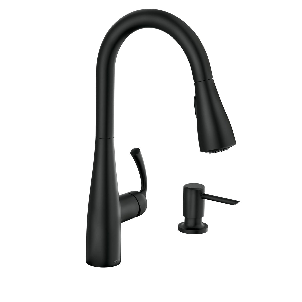Moen Essie Spot Resist Stainless Pulldown Sprayer Kitchen Sink Faucet Set with Modern Pump Soap Dispenser, 87014SRS