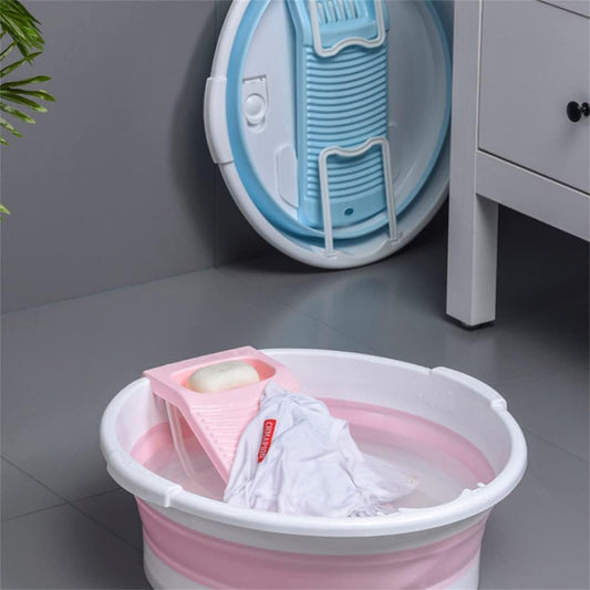 Fold Washboard Basin for Hand Washing Clothes,Non-Slip Washtub with Integrated Washboard for Hand Wash Laundry Household (Grey)