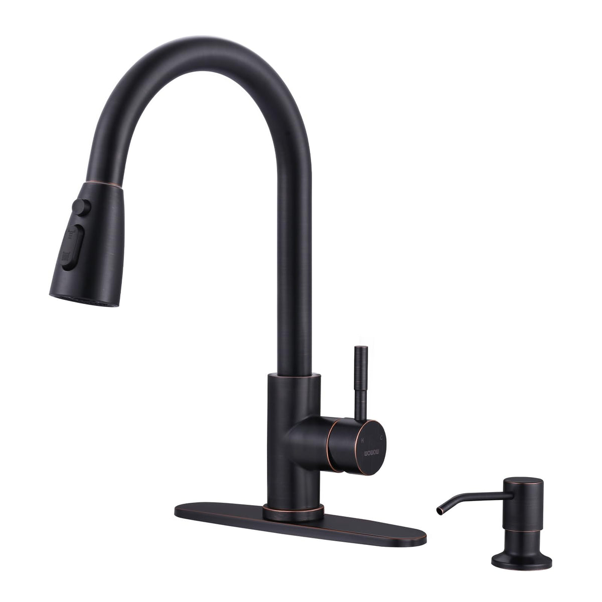 WOWOW Kitchen Faucet with Soap Dispenser: 304 Stainless Steel Kitchen Sink Faucet with Pull Down Sprayer 3 Modes, Single Handle High Arc Mixer Taps for Sink, RV, Laundry, Bar (Brushed Nickel)