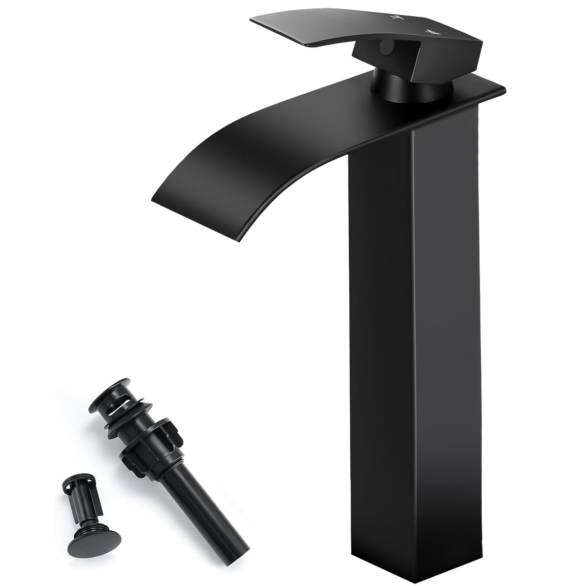 Matte Black Bathroom Faucet with Waterfall Spout and Pop-up Drain