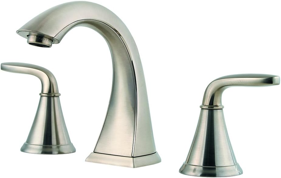 Pfister Pasadena 8 inch Widespread 3 Hole Bathroom Sink Faucet with 2 Handles, Brushed Nickel Finish, Push & Seal Drain, Water-Efficient WaterSense Certified LF049PDKK