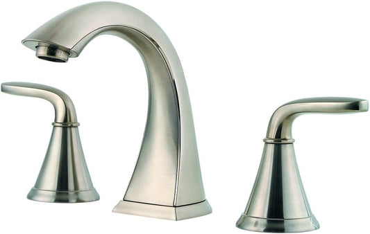 Pfister Pasadena 8 inch Widespread 3 Hole Bathroom Sink Faucet with 2 Handles, Brushed Nickel Finish, Push & Seal Drain, Water-Efficient WaterSense Certified LF049PDKK
