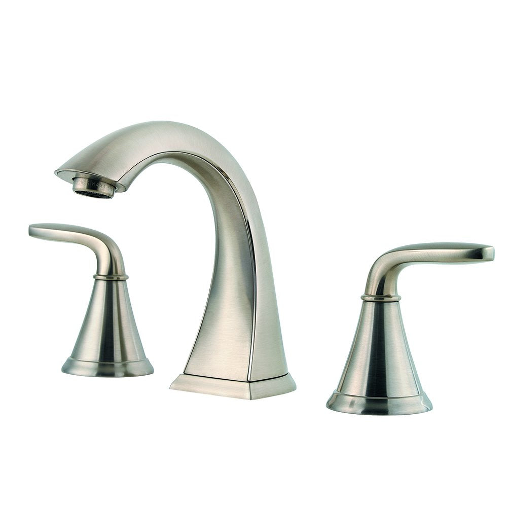 Pfister Pasadena 8 inch Widespread 3 Hole Bathroom Sink Faucet with 2 Handles, Brushed Nickel Finish, Push & Seal Drain, Water-Efficient WaterSense Certified LF049PDKK