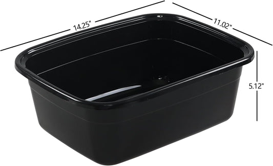 12 Quart Plastic Wash Basin Dish Pan Tub, 4 Packs, Black