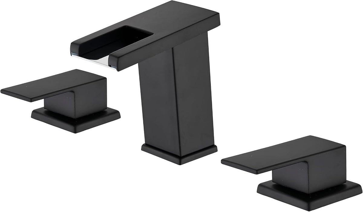 AVSIILE LED Bathroom Faucet 3 Hole, Matte Black Waterfall Bathroom Faucets
