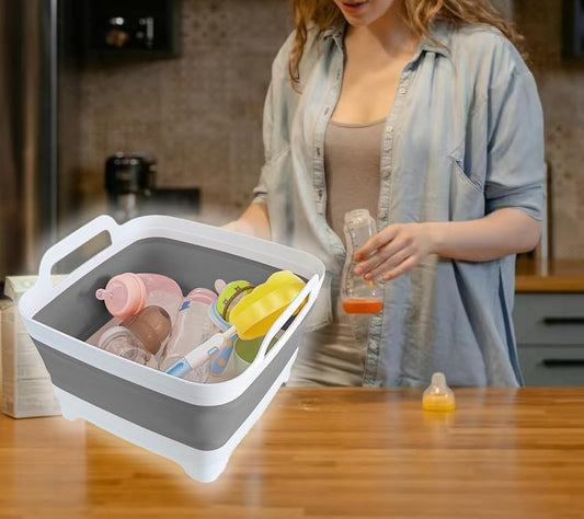 GIMWA 2.4Gal Collapsible Dish Basin with Drain Plug, Baby Bottle Wash Basin