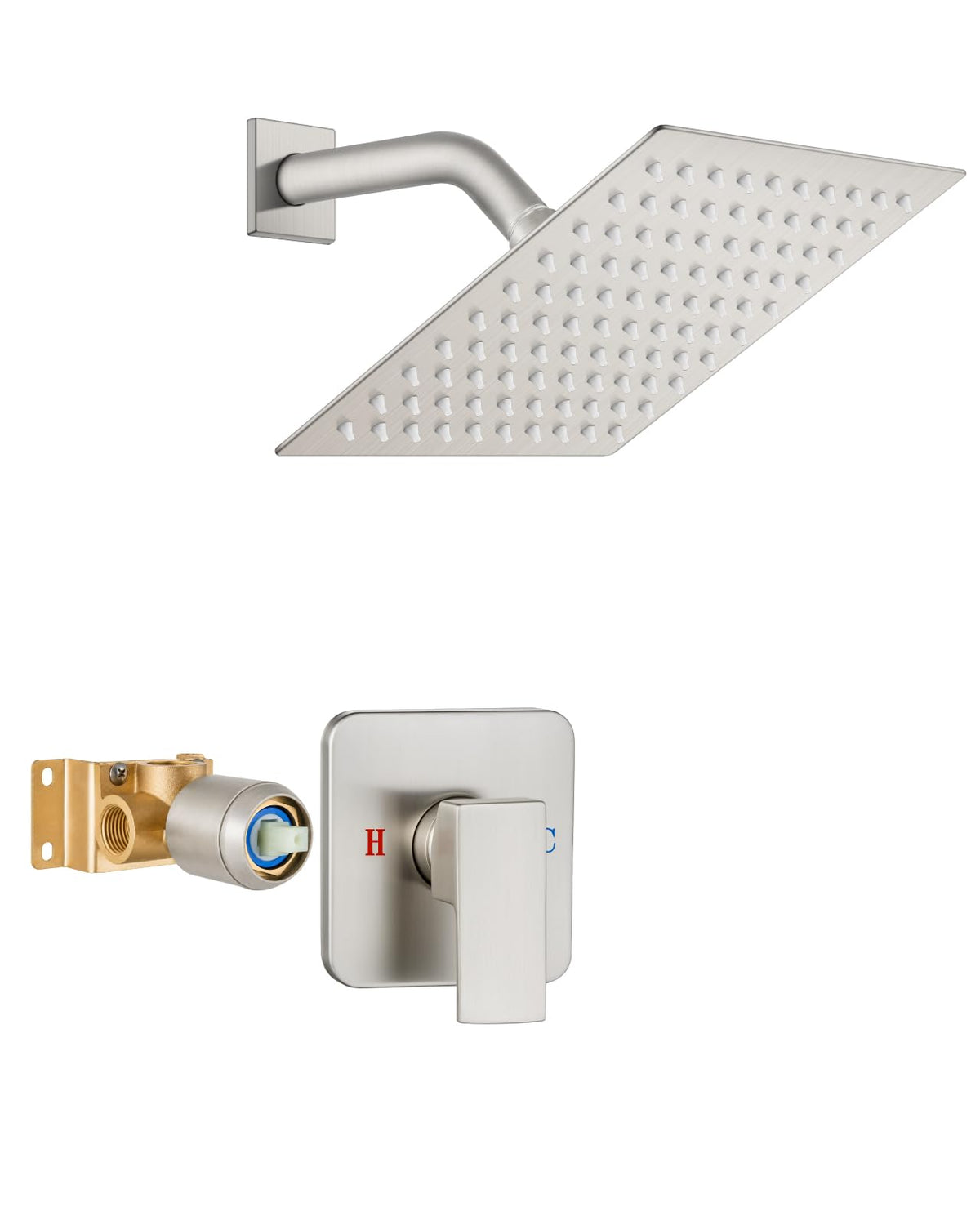 Heyalan 8 Inch Square Rain Shower Faucet Set with Valve, Matte Black