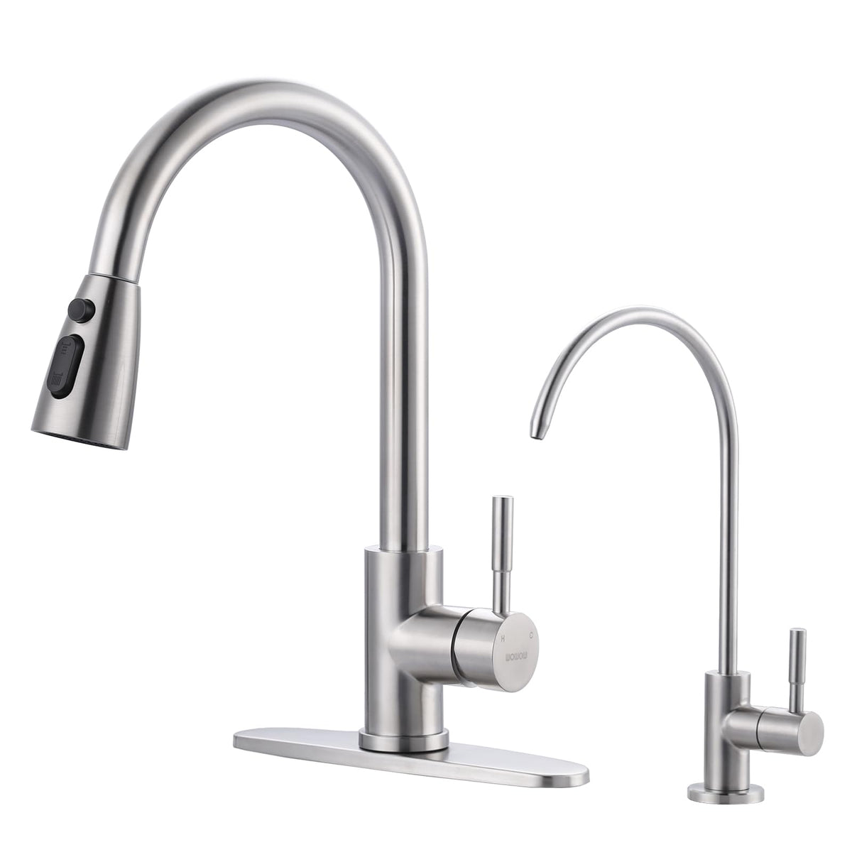WOWOW Kitchen Faucet with Soap Dispenser: 304 Stainless Steel Kitchen Sink Faucet with Pull Down Sprayer 3 Modes, Single Handle High Arc Mixer Taps for Sink, RV, Laundry, Bar (Brushed Nickel)