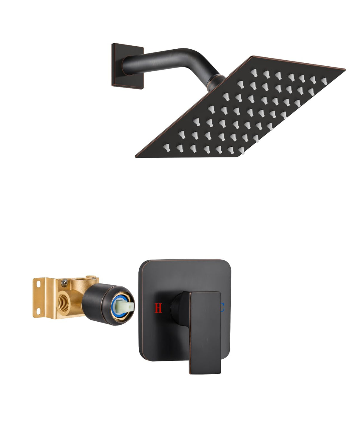 Heyalan 8 Inch Square Rain Shower Faucet Set with Valve, Matte Black