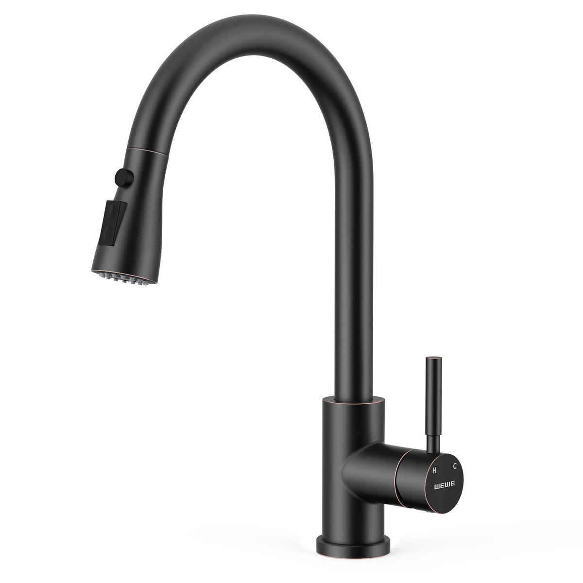 WEWE High-Arc Pull-Down Kitchen Faucet, Brushed Nickel, 3-Mode Sprayer