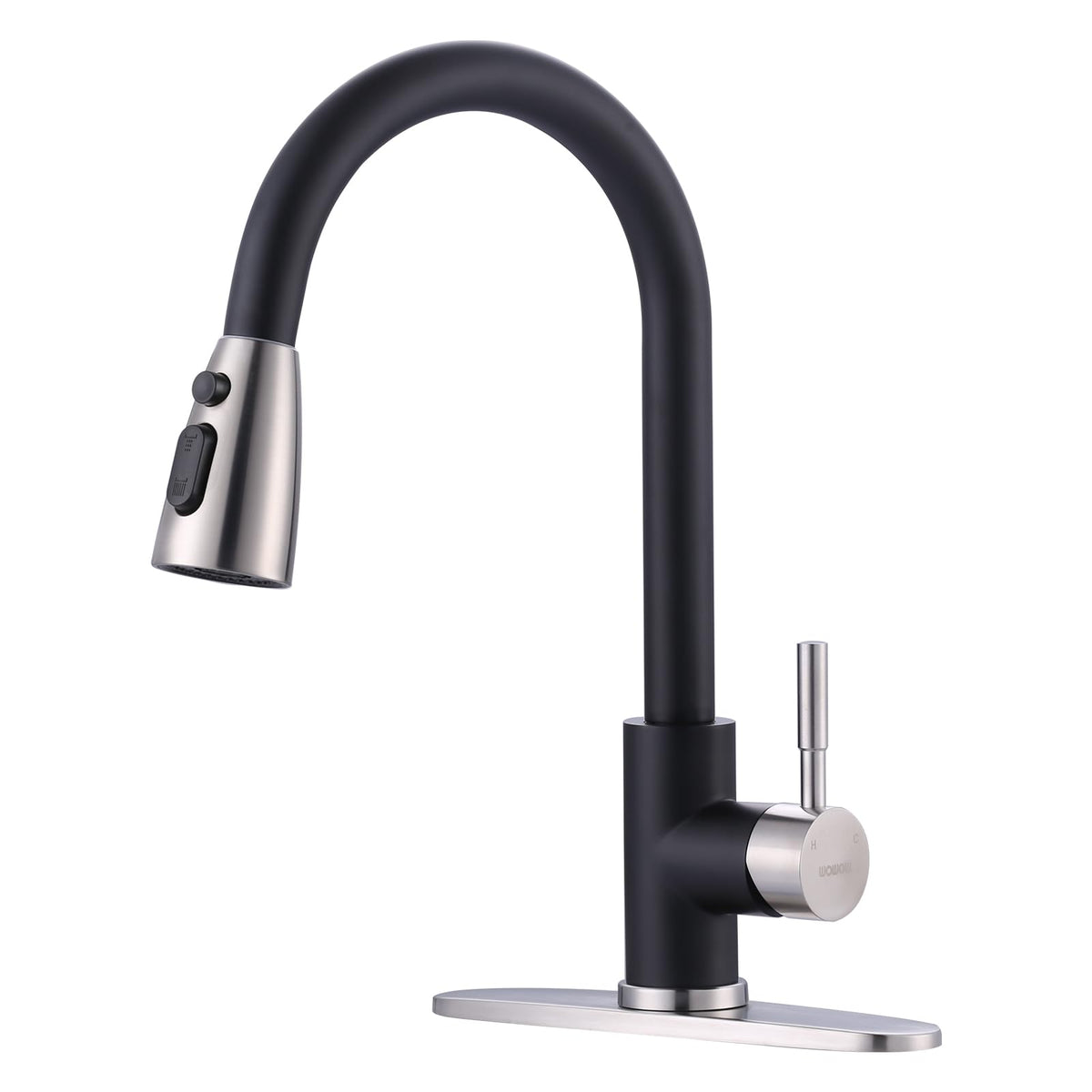 WOWOW Kitchen Faucet with Soap Dispenser: 304 Stainless Steel Kitchen Sink Faucet with Pull Down Sprayer 3 Modes, Single Handle High Arc Mixer Taps for Sink, RV, Laundry, Bar (Brushed Nickel)