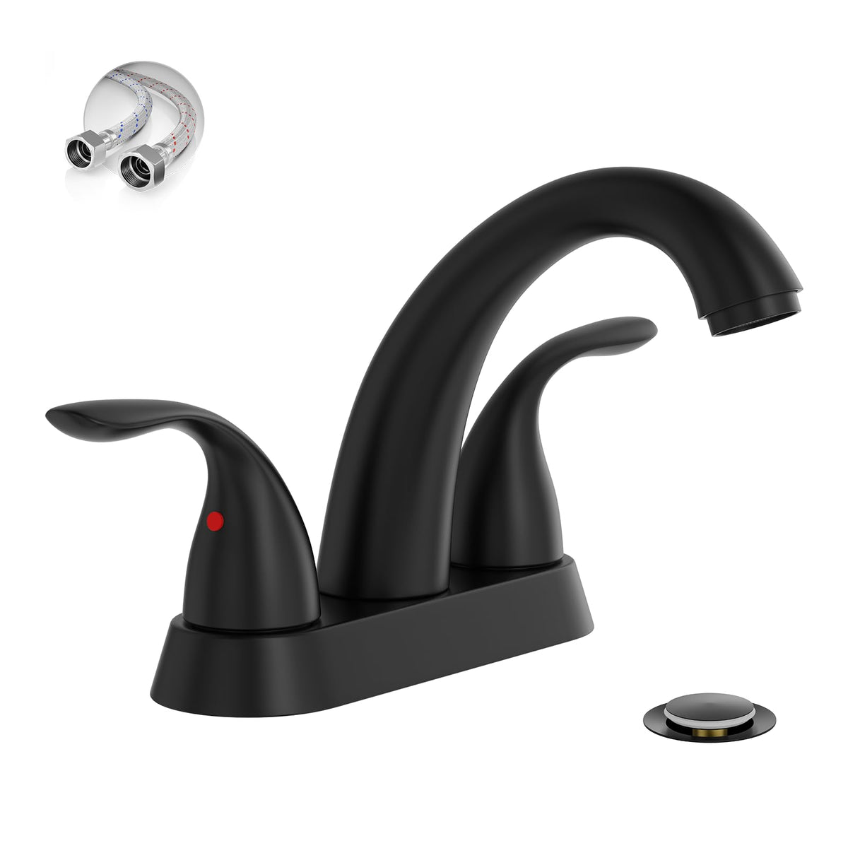Phiestina Centerset 4 Inch Brushed Nickel 2 or 3 Holes Stainless Steel Bathroom Sink Faucet, 2 Handle Bathroom Faucet with Copper Pop Up Drain and Water Supply Lines, BF008-5-BN