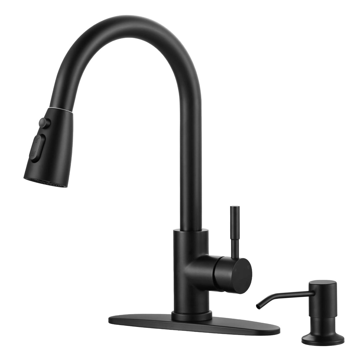 WOWOW Kitchen Faucet with Soap Dispenser: 304 Stainless Steel Kitchen Sink Faucet with Pull Down Sprayer 3 Modes, Single Handle High Arc Mixer Taps for Sink, RV, Laundry, Bar (Brushed Nickel)