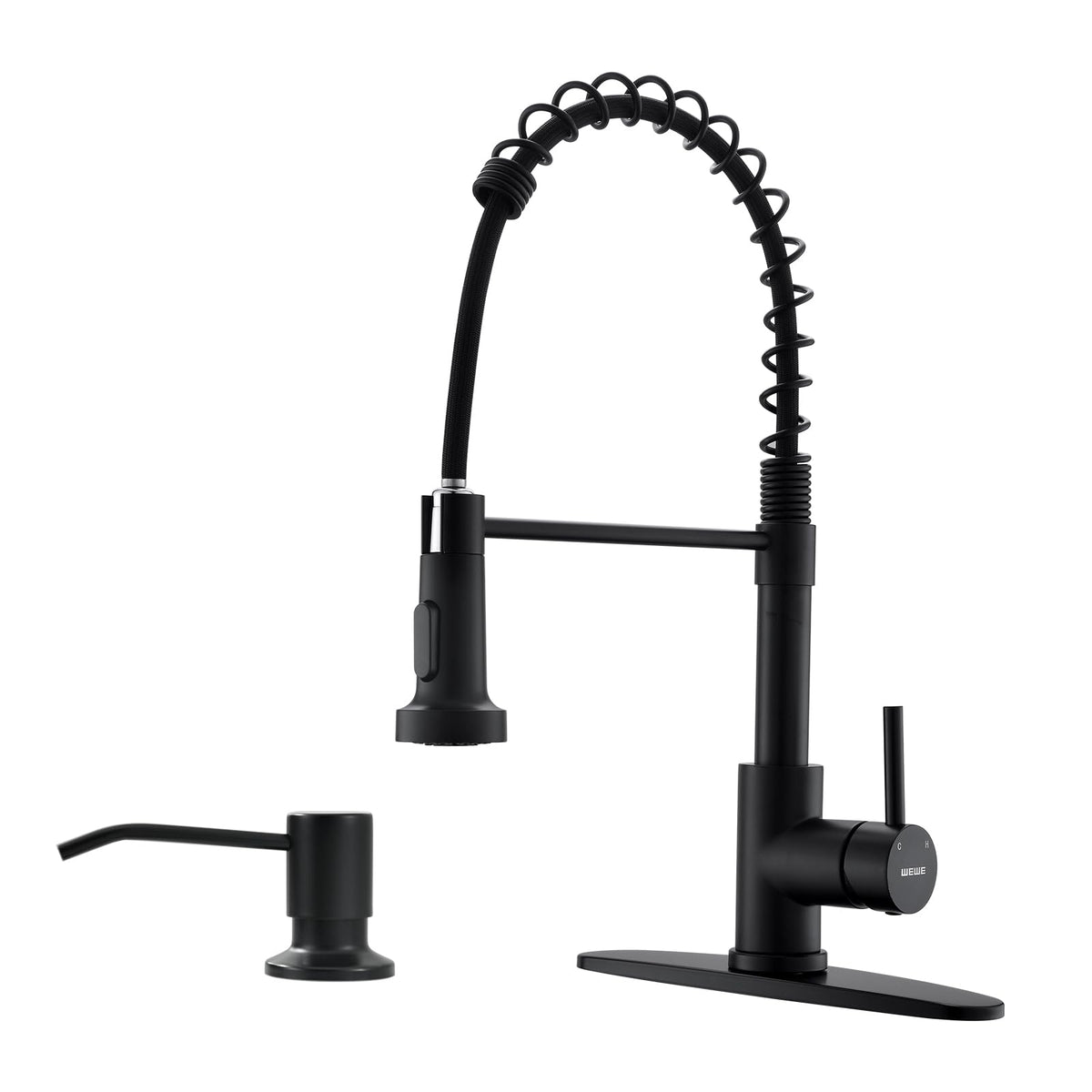 WEWE Black Kitchen Faucet with Pull Down Sprayer, High Arc Bar Sink Faucet