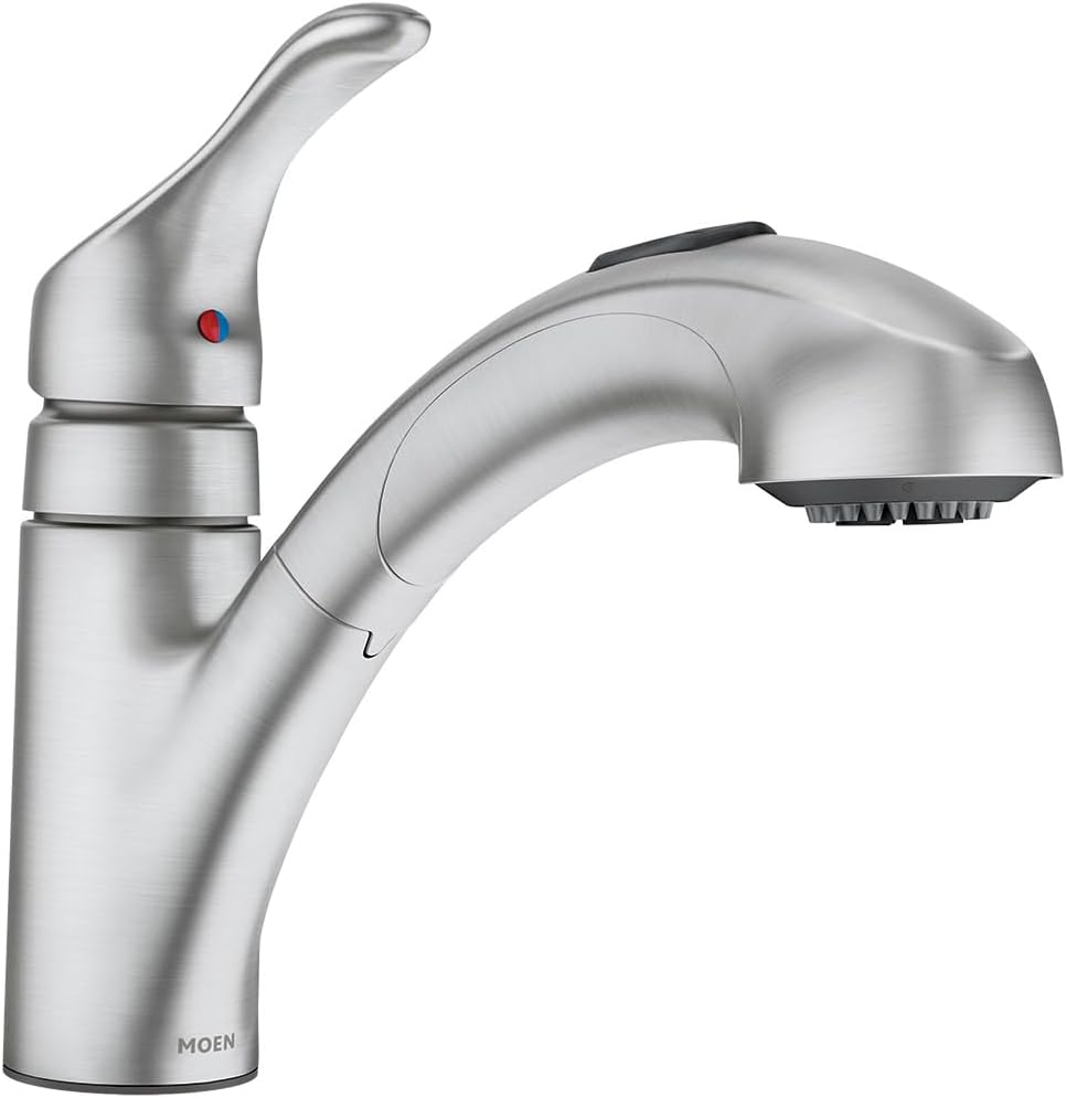 Moen Renzo Spot Resist Stainless One-Handle Pullout Kitchen or Laundry Faucet Featuring Power Clean, CA87316SRS