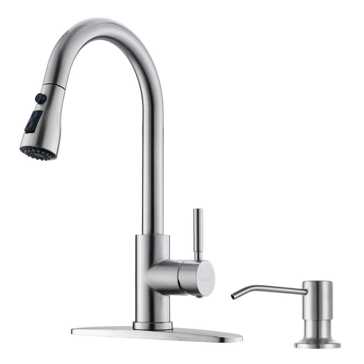 WEWE High-Arc Pull-Down Kitchen Faucet, Brushed Nickel, 3-Mode Sprayer
