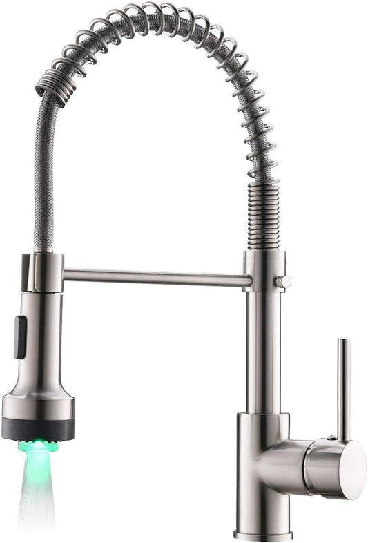 AIMADI Modern Kitchen Faucet Pull Down Sprayer,Stainless Steel Single Handle Kitchen Sink Faucet with LED Light,Brushed Nickel