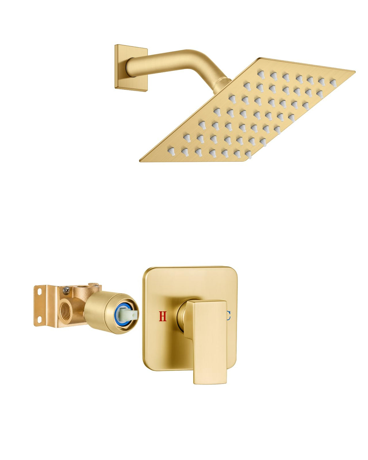 Heyalan 8 Inch Square Rain Shower Faucet Set with Valve, Matte Black