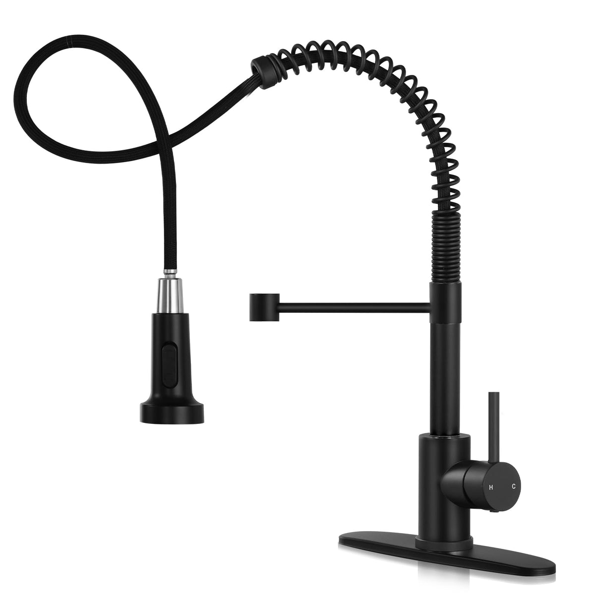 DJS Kitchen Sink Faucet with Pull Down Sprayer Single Handle Matte Black