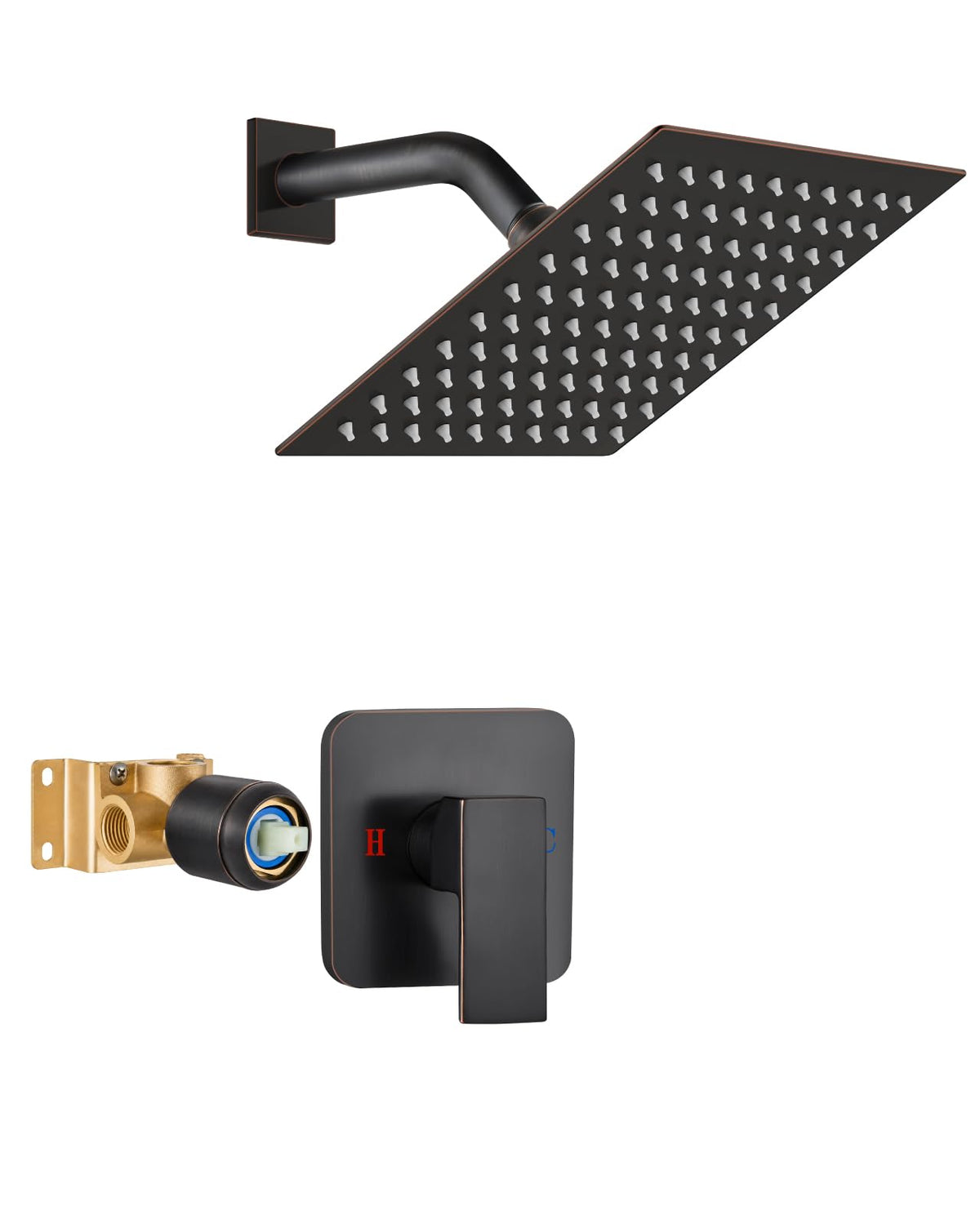 Heyalan 8 Inch Square Rain Shower Faucet Set with Valve, Matte Black