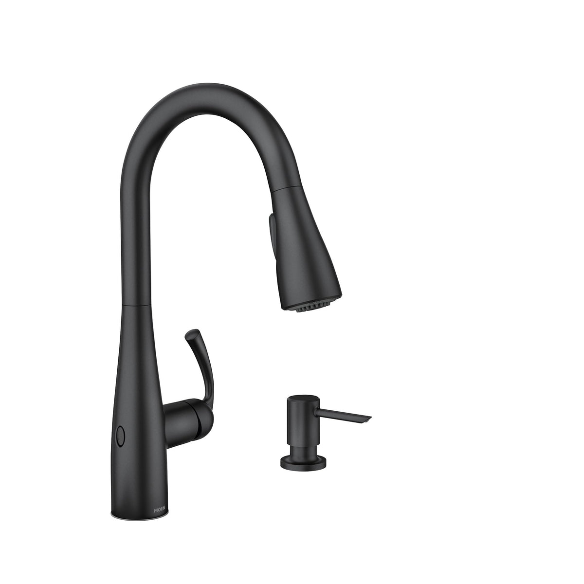 Moen Essie Spot Resist Stainless Pulldown Sprayer Kitchen Sink Faucet Set with Modern Pump Soap Dispenser, 87014SRS