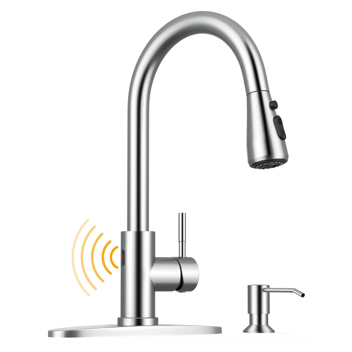 WEWE High-Arc Pull-Down Kitchen Faucet, Brushed Nickel, 3-Mode Sprayer