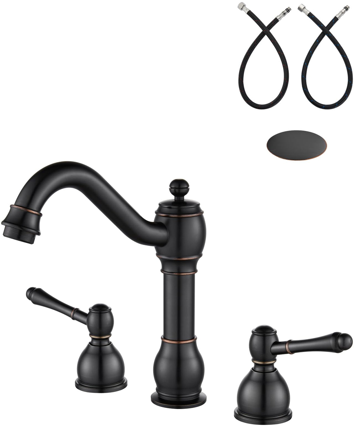 Aolemi Widespread Bathroom Sink Faucet 3 Hole Metal Lever Antique Brass