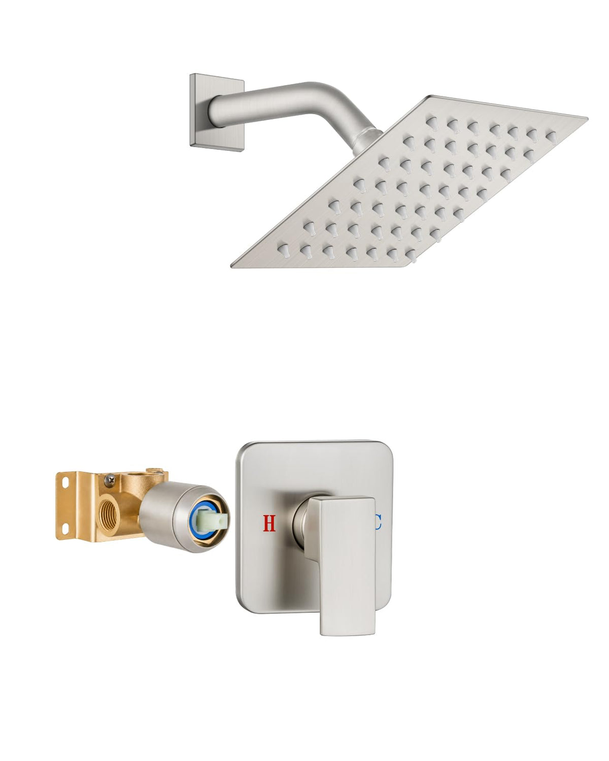 Heyalan 8 Inch Square Rain Shower Faucet Set with Valve, Matte Black