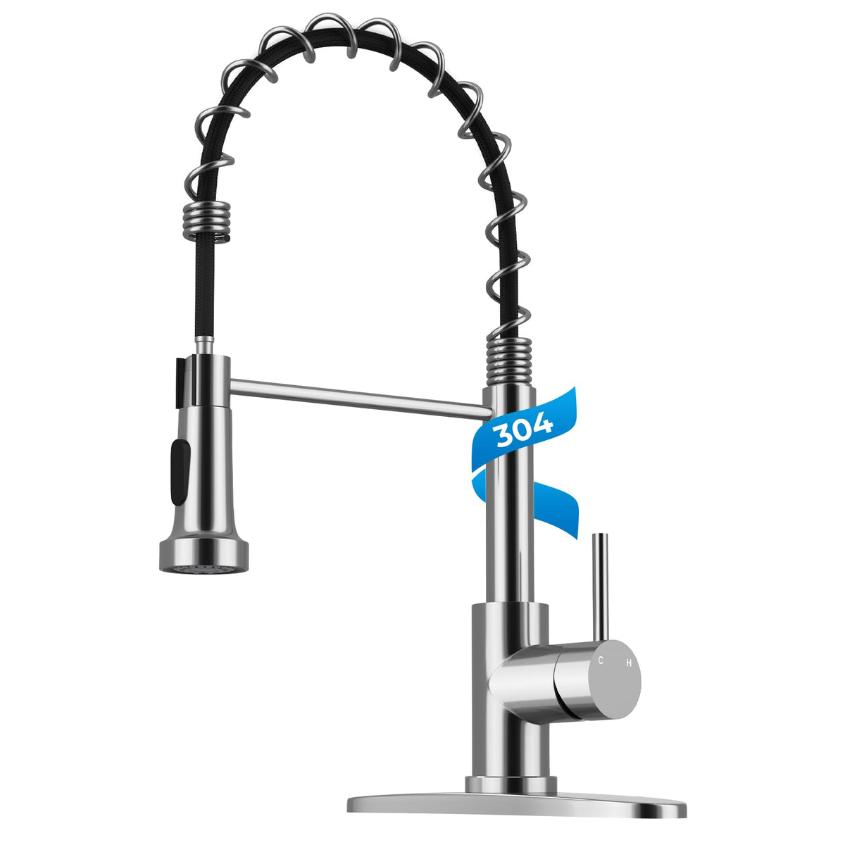 WEWE Black Kitchen Faucet with Pull Down Sprayer, High Arc Bar Sink Faucet