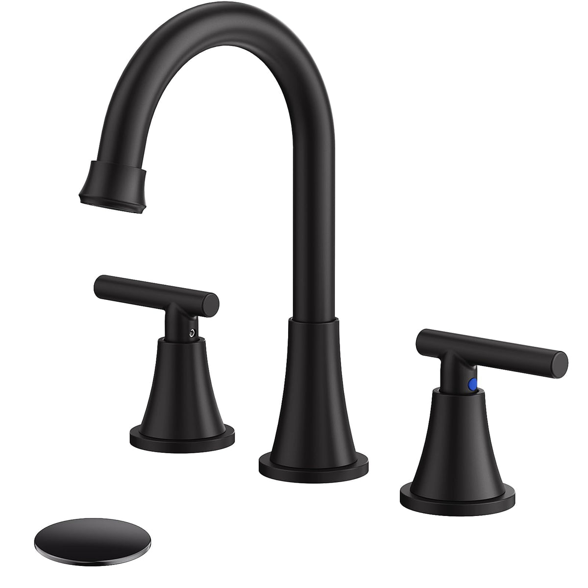 Bathroom Faucet 3 Hole, Matte Black Faucets with Drain and Supply Lines
