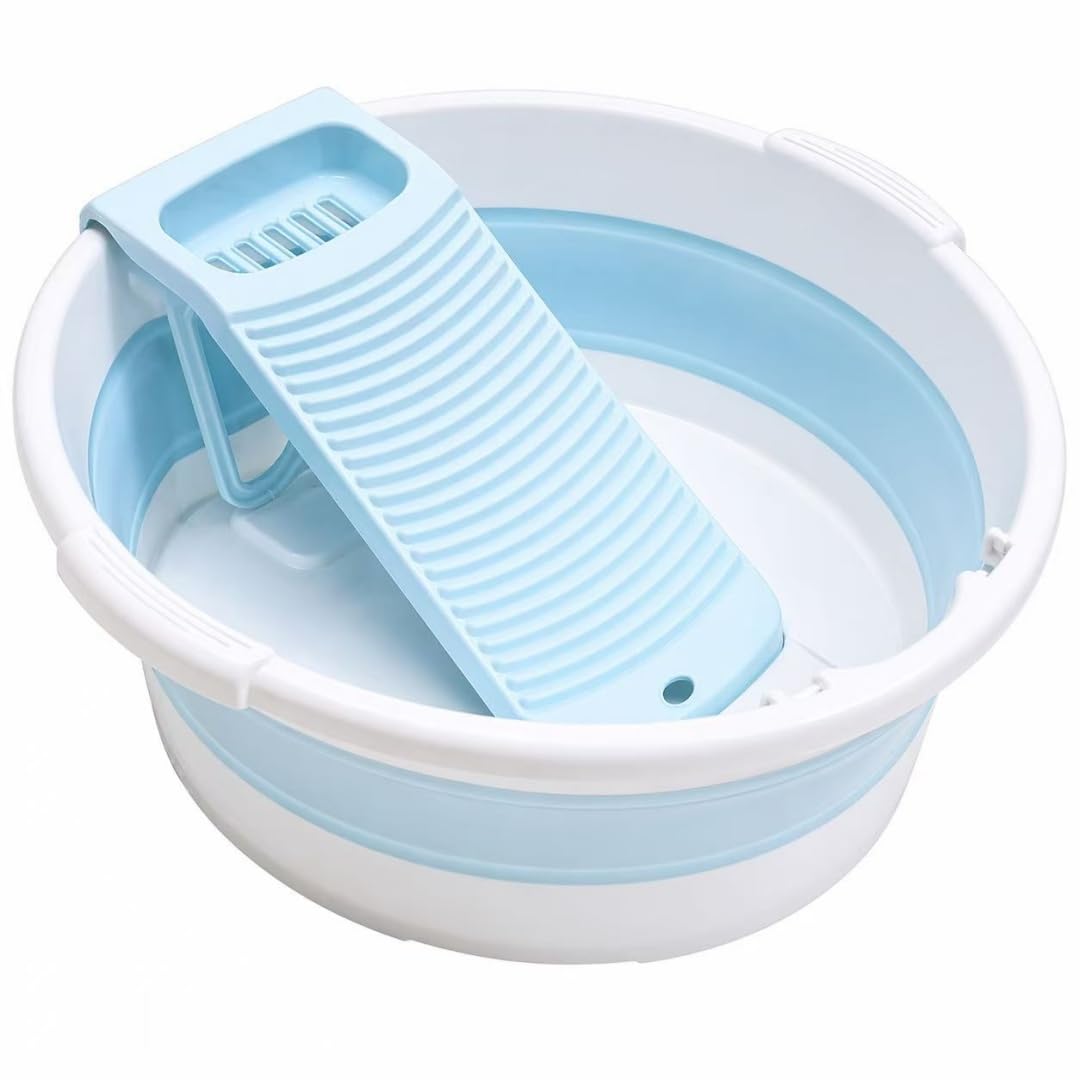 Fold Washboard Basin for Hand Washing Clothes,Non-Slip Washtub with Integrated Washboard for Hand Wash Laundry Household (Grey)