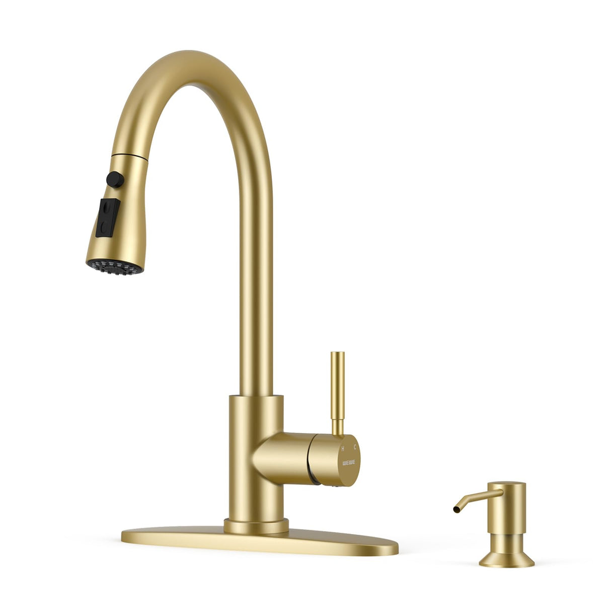 WEWE High-Arc Pull-Down Kitchen Faucet, Brushed Nickel, 3-Mode Sprayer