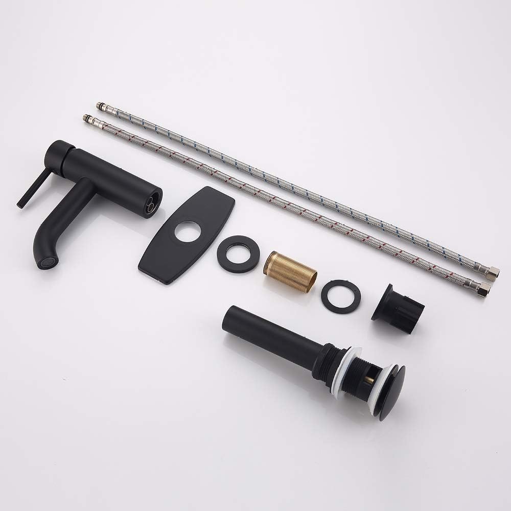 Single Handle Black Bathroom Faucet with Metal Drain Assembly and Escutcheon, Matte Black (Matte Black-JO1)