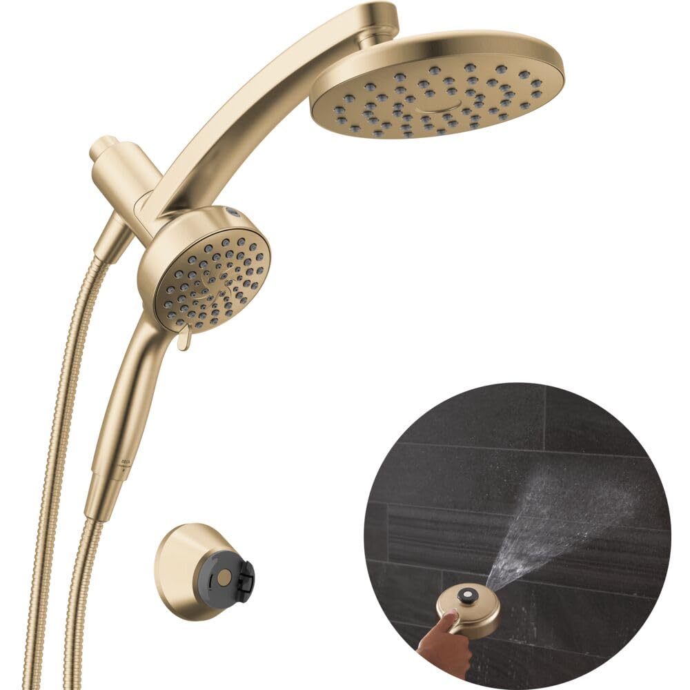Delta 6-Setting PivotPro 3-in-1 Combination Shower Head with ProClean Spray, Brushed Nickel Round Shower Head Rainfall with Handheld Spray, 1.75 GPM, SpotShield Brushed Nickel 75649SN