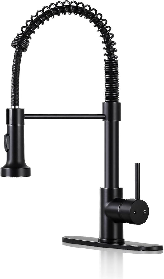 DJS Kitchen Sink Faucet with Pull Down Sprayer Single Handle Matte Black