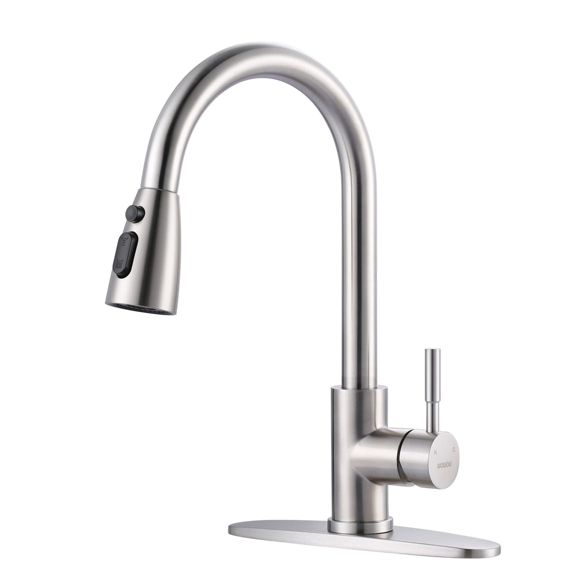 WOWOW Kitchen Faucet with Soap Dispenser: 304 Stainless Steel Kitchen Sink Faucet with Pull Down Sprayer 3 Modes, Single Handle High Arc Mixer Taps for Sink, RV, Laundry, Bar (Brushed Nickel)