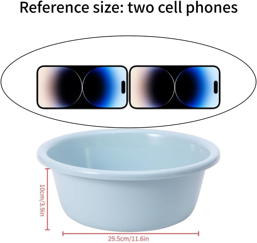 Round Plastic Basin for Washing, Portable Vegetable Fruit Dish Tub, Household Wash Basin Thickened, Multi Purpose Stackable Washtub for Face Cleansing, 29.5x10cm Blue Dishpan