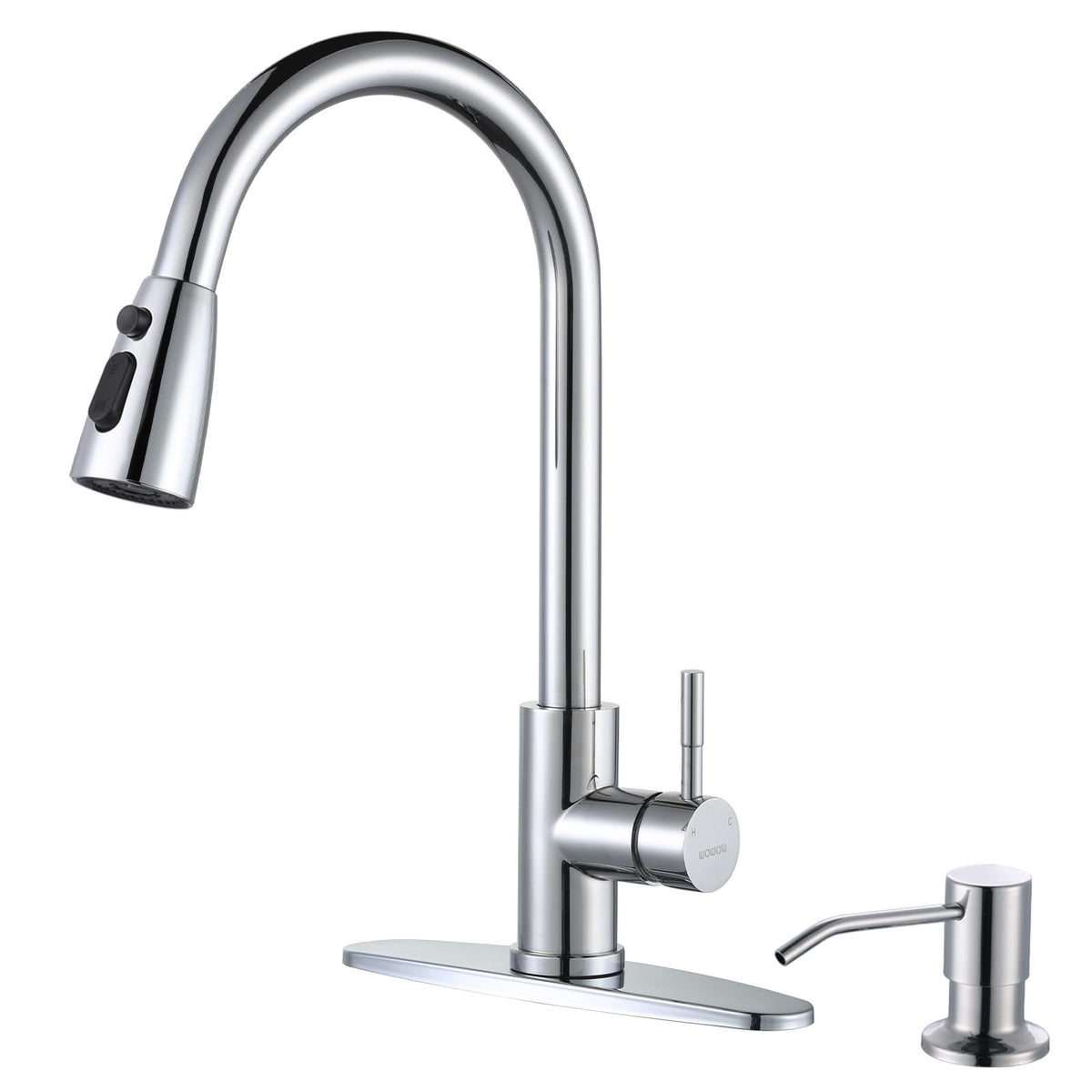 WOWOW Kitchen Faucet with Soap Dispenser: 304 Stainless Steel Kitchen Sink Faucet with Pull Down Sprayer 3 Modes, Single Handle High Arc Mixer Taps for Sink, RV, Laundry, Bar (Brushed Nickel)