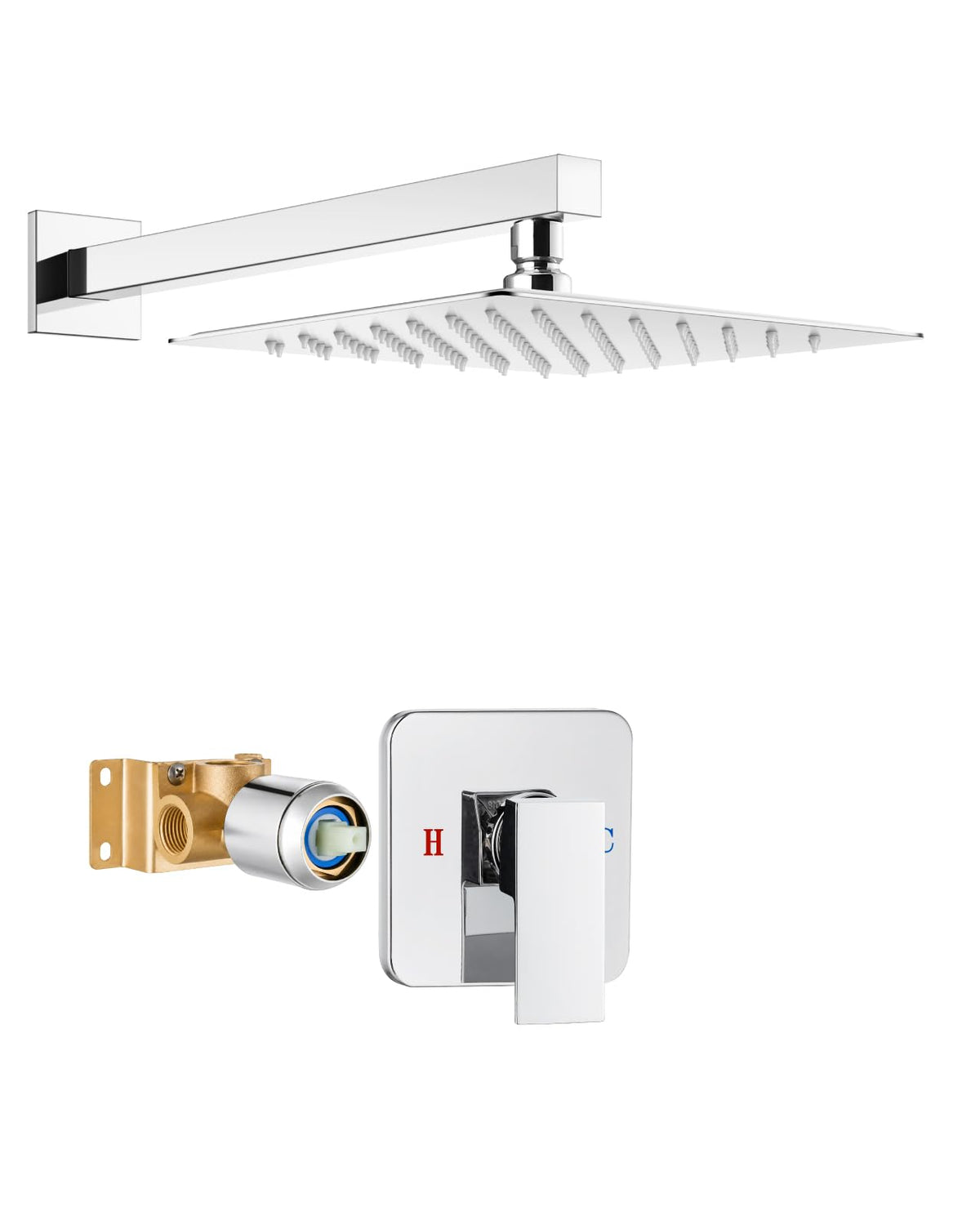 Heyalan 8 Inch Square Rain Shower Faucet Set with Valve, Matte Black