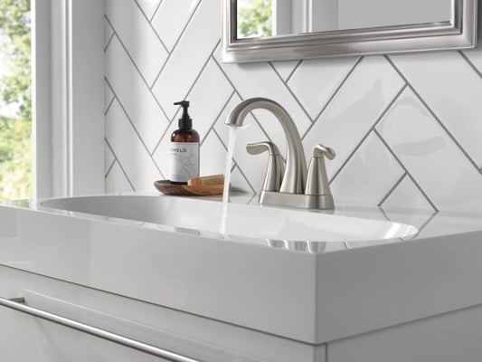 Delta Arvo Centerset Bathroom Faucet, Brushed Nickel 2-Handle Bathroom Faucet, Delta Bathroom Sink Faucet, Brushed Nickel 3-Hole Bathroom Faucet, Spotshield Stainless 25840LF-SS