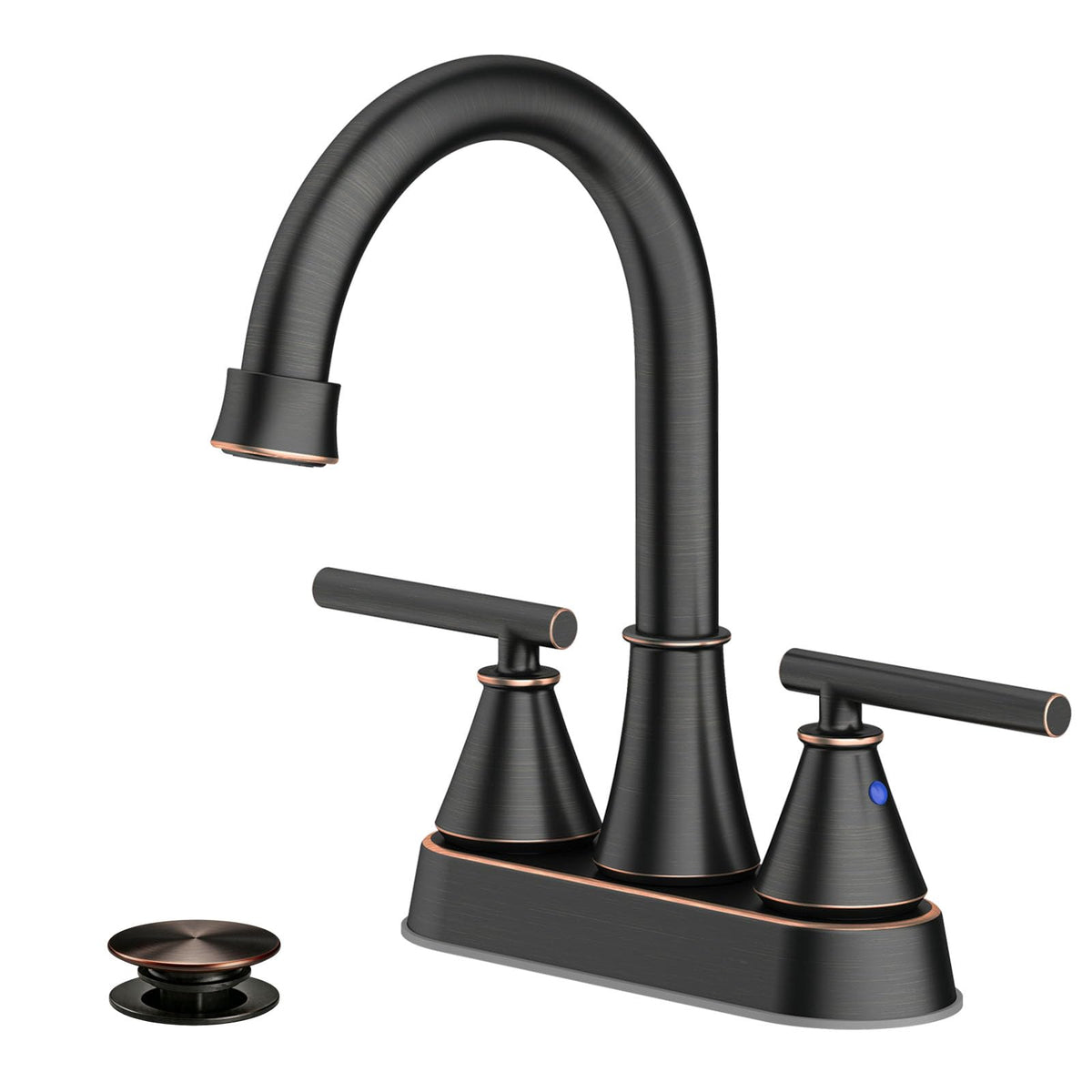 Bathroom Sink Faucet 4 Inch 2 Handle Centerset Brushed Gold Lead-Free Modern Bathroom Faucet Vanity Faucet with Pop-up Drain Stopper and Supply Hoses