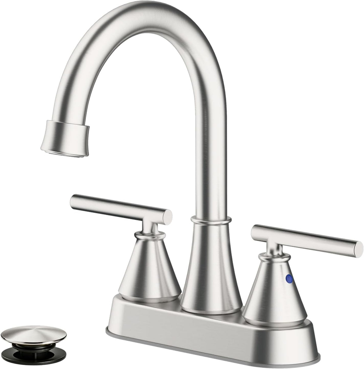 Bathroom Sink Faucet 4 Inch 2 Handle Centerset Brushed Gold Lead-Free Modern Bathroom Faucet Vanity Faucet with Pop-up Drain Stopper and Supply Hoses