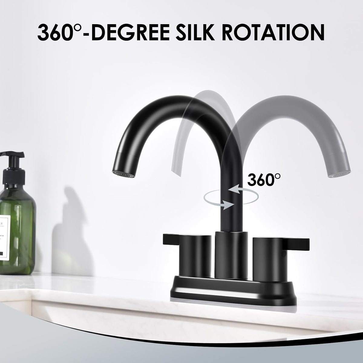 Two Handle 4 inch Black Bathroom Faucet, Bathroom Sink Faucet for 3 Holes with Pop-up Drain and 2 Supply Hoses, Lead-Free